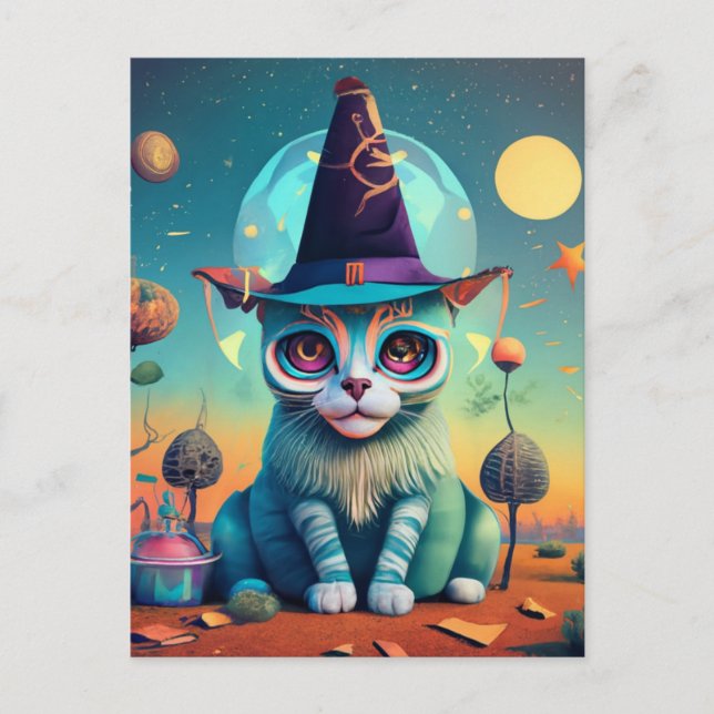 Cartão Postal Funky Witch Cat (Frente)