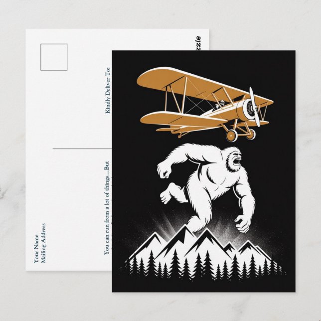 Cartão Postal Funny Birthday Bigfoot Vintage Airplane Custom (Frente/Verso)