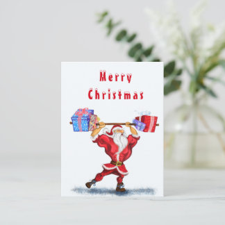 Cartão Postal Funny Bodybuilding Christmas Card Fitness Santa
