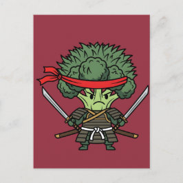 Cartão Postal Funny Broccoli Samurai Warrior Japanese Art Illust