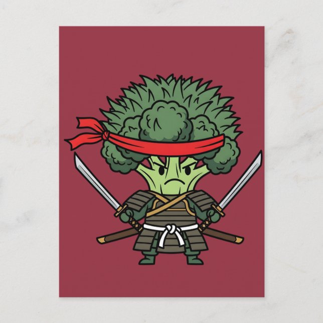 Cartão Postal Funny Broccoli Samurai Warrior Japanese Art Illust (Frente)
