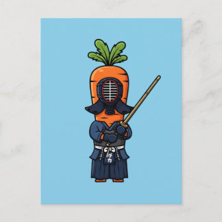 Cartão Postal Funny Carrot Kendo Warrior Shinai Illustration