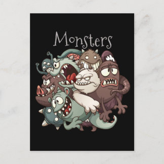 Cartão Postal Funny Cartoon Monsters Group Design