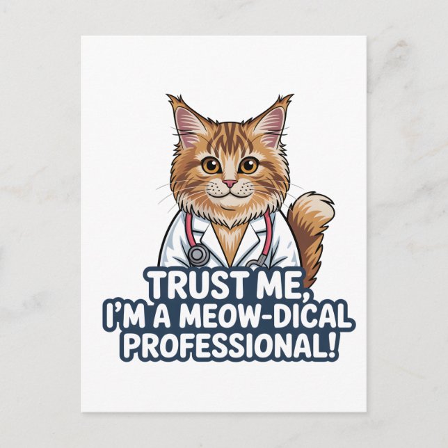 Cartão Postal Funny Cat Doctor Animal Humor Illustration (Frente)