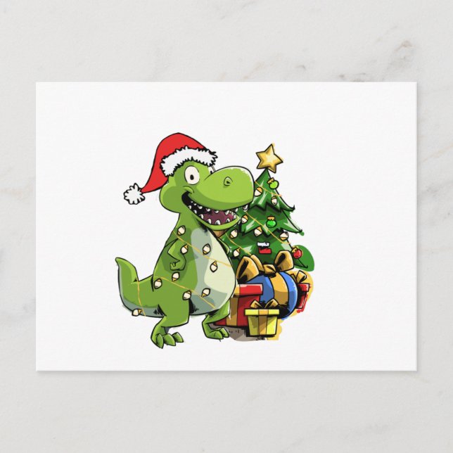 Cartão Postal Funny Christmas T Rex, Xmas Dinosaur (Frente)