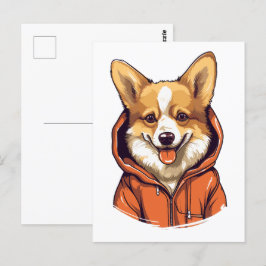 Cartão Postal Funny Corgi Vestindo Hoodie