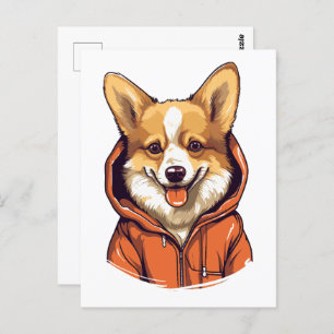 Cartão Postal Funny Corgi Vestindo Hoodie