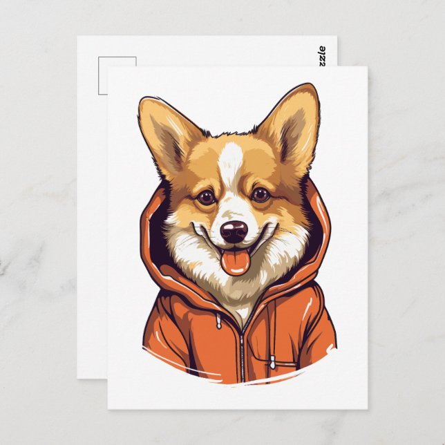 Cartão Postal Funny Corgi Vestindo Hoodie (Frente/Verso)