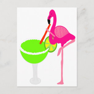 Cartão Postal Funny Flamingo Drinking a Margarita