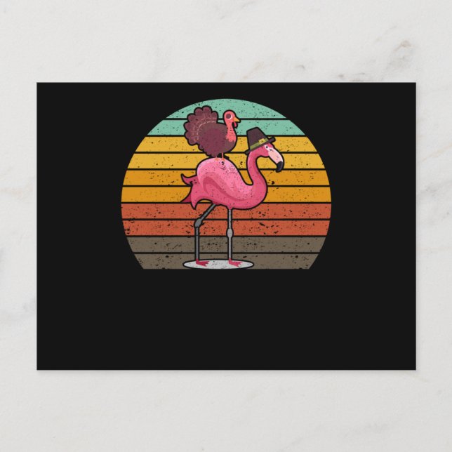 Cartão Postal Funny flamingo turkey Thanksgiving Day evening mea (Frente)