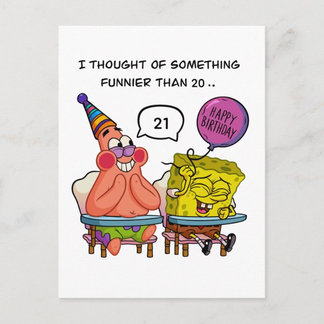 Cartão Postal Funny "Funnier Than 20" Birthday  with SpongeBb (Frente)