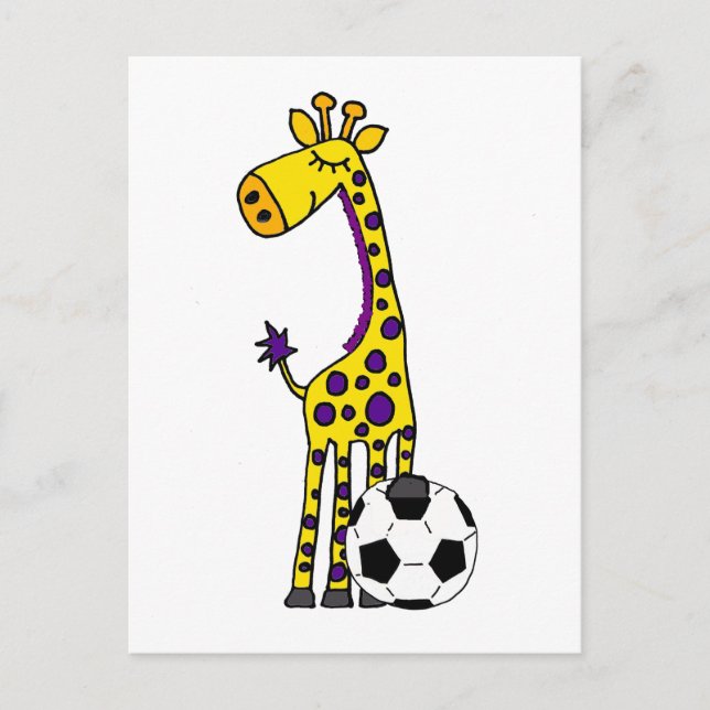 Cartão Postal Funny Giraffe Playing Soccer cartoon (Frente)