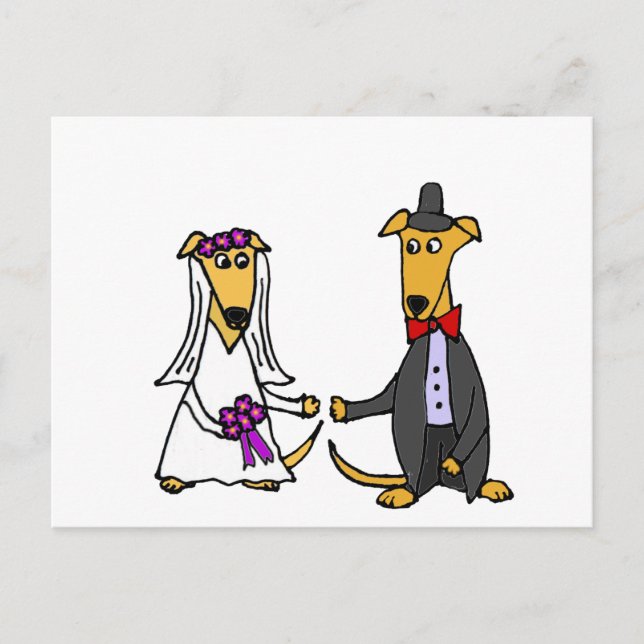 Cartão Postal Funny Greyhound Dogs Bride and Groom (Frente)