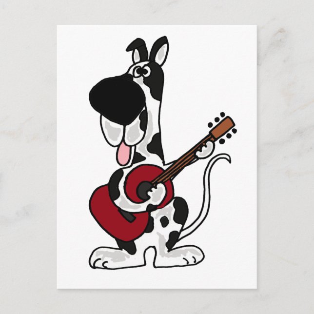 Cartão Postal Funny Harlequin Great Dane Tocando Violão (Frente)