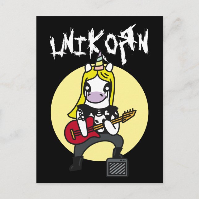 Cartão Postal Funny Heavy Metal Unicorn (Frente)