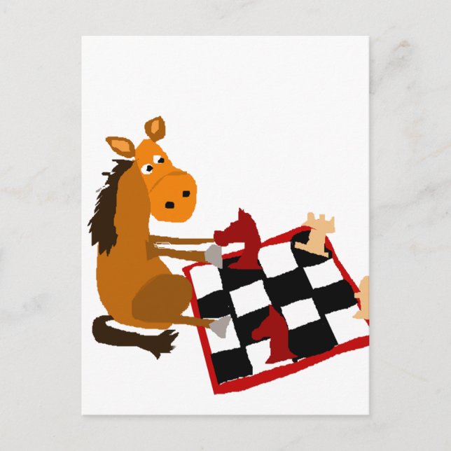 Cartão Postal Funny Horse Tocando Chess Art Original (Frente)