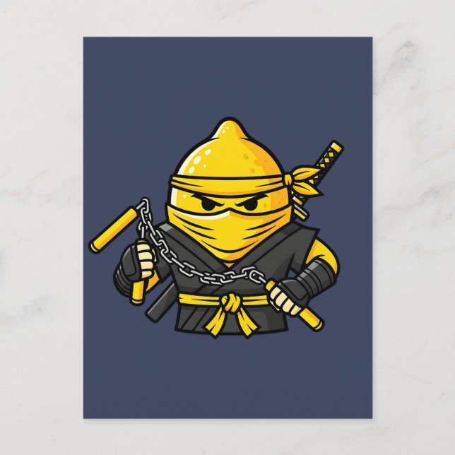Cartão Postal Funny Lemon Shinobi Ninja Nunchucks Illustration (Frente)