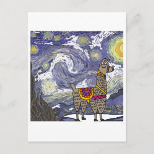 Cartão Postal Funny Llama Starry Night Art