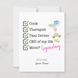 Cartão Postal Funny Mom Checklist