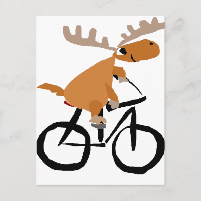 Cartão Postal Funny Moose Andando Bicicleta Arte Original (Frente)