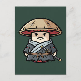 Cartão Postal Funny Mushroom Ronin Wandering Samurai Illustratio