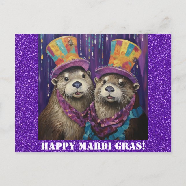 Cartão Postal Funny New Orleans Mardi Gras Otter (Frente)