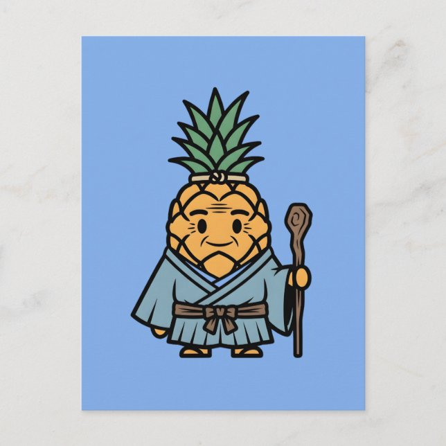 Cartão Postal Funny Pineapple Sensei Master Samurai Illustration (Frente)