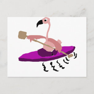 Cartão Postal Funny Pink Flamingo Kayaking