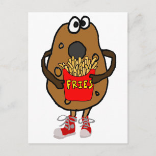 Cartão Postal Funny Potato Eating French Fries Cartoon