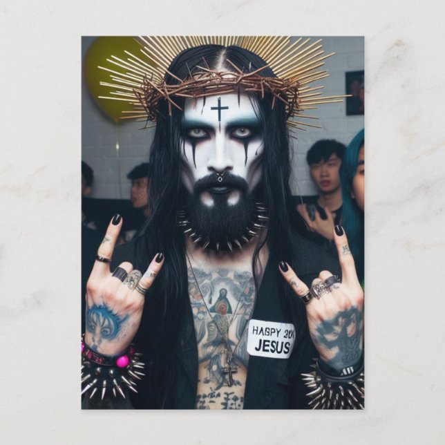 Cartão Postal Funny Retro Punk Rock GothParty Jesus (Frente)