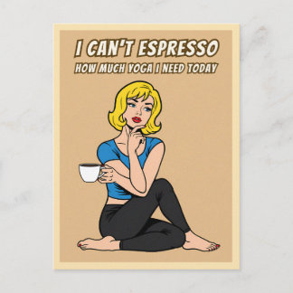 Cartão Postal Funny Retro Style Coffee Yoga Humor Pop Art 