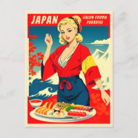 Funny Retro Viagens vintage Japão Sushi Humor