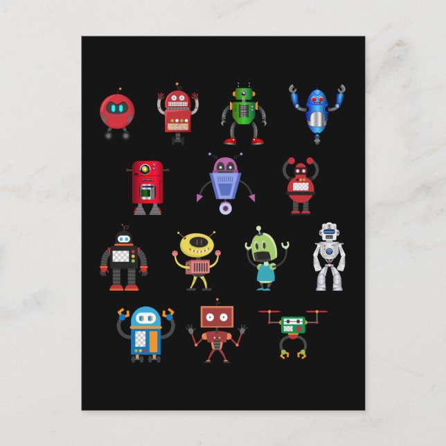 Cartão Postal Funny Robots Girls Boys Robot (Frente)