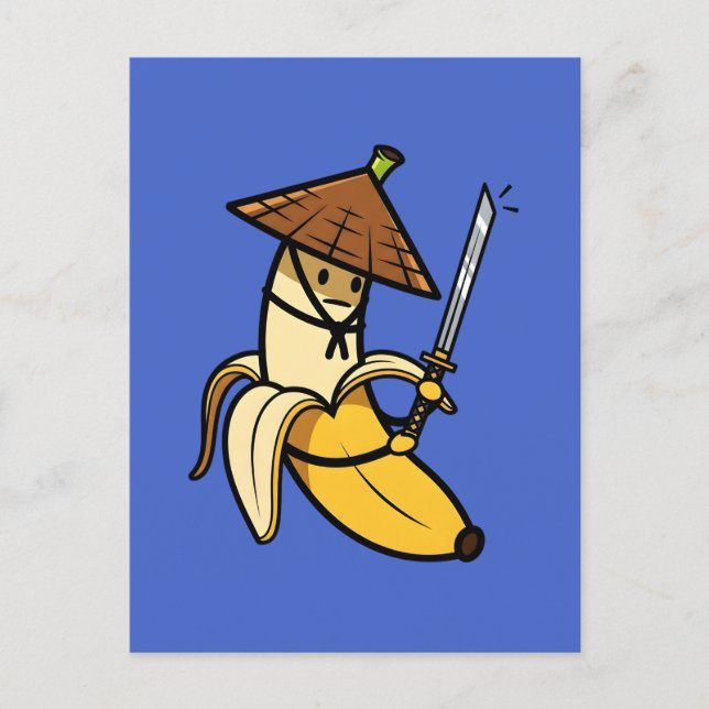 Cartão Postal Funny Samurai Banana Ronin Cartoon Illustration (Frente)