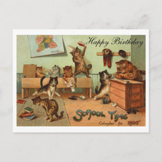 Cartão Postal Funny School Anthropomorphic Cats Happy Birthday
