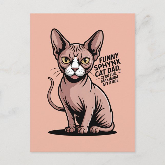 Cartão Postal Funny Sphynx Cat Dad Vector Art (Frente)