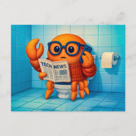 Cartão Postal Funny Spy Crab Reading Tech News Magazine