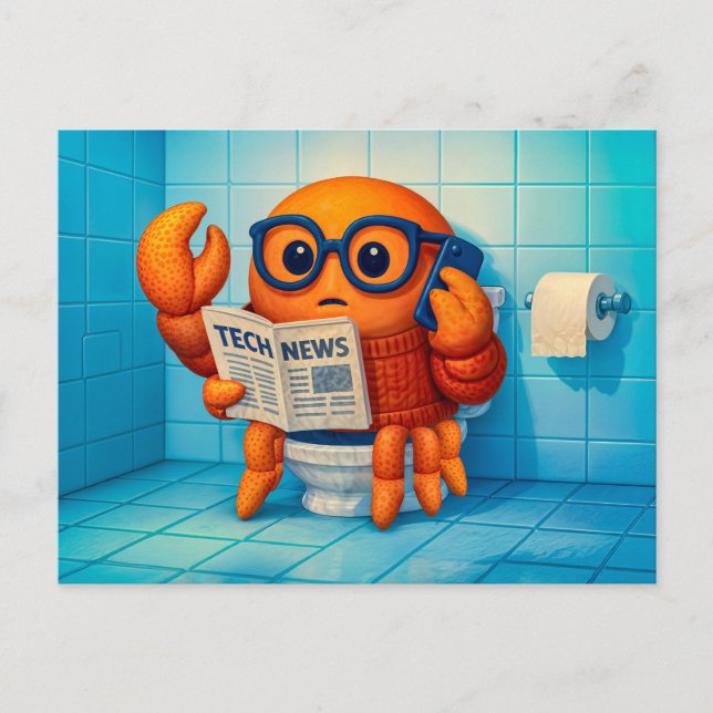 Cartão Postal Funny Spy Crab Reading Tech News Magazine (Frente)