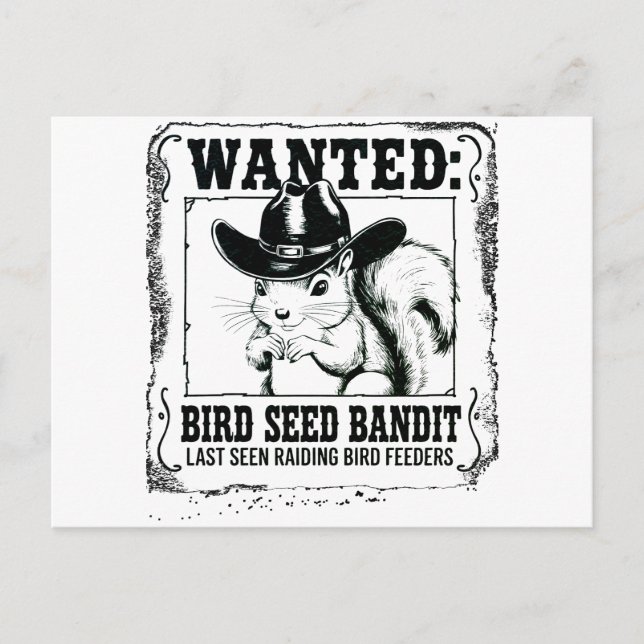 Cartão Postal Funny Squirrel Wanted Poster | Bird Seed Bandit Co (Frente)