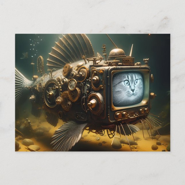 Cartão Postal Funny Steampunk Catfish (Frente)