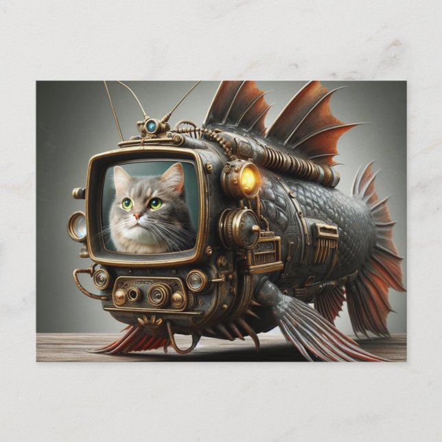 Cartão Postal Funny Steampunk TV Catfish (Frente)