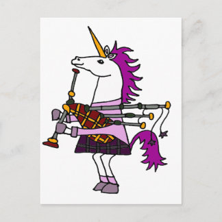 Cartão Postal Funny Unicorn Tocando Bagpipe Art