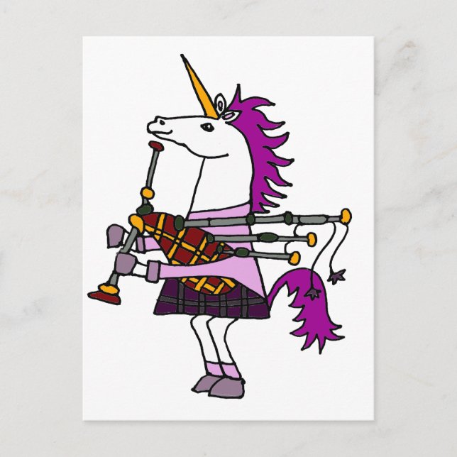 Cartão Postal Funny Unicorn Tocando Bagpipe Art (Frente)