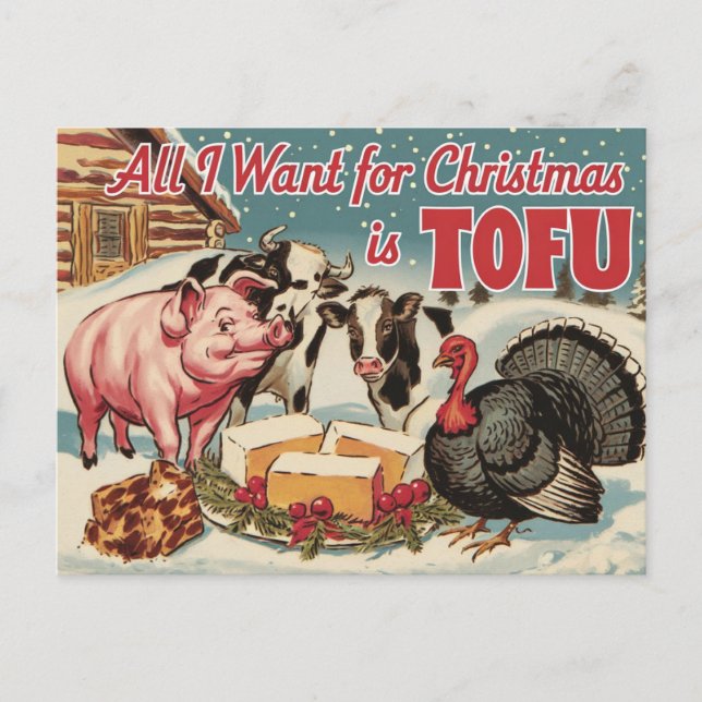Cartão Postal Funny Vegan Vegetarian Christmas Tofu (Frente)
