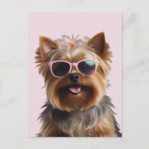 Cartão Postal Funny Yorkshire Terrier com óculos escuros