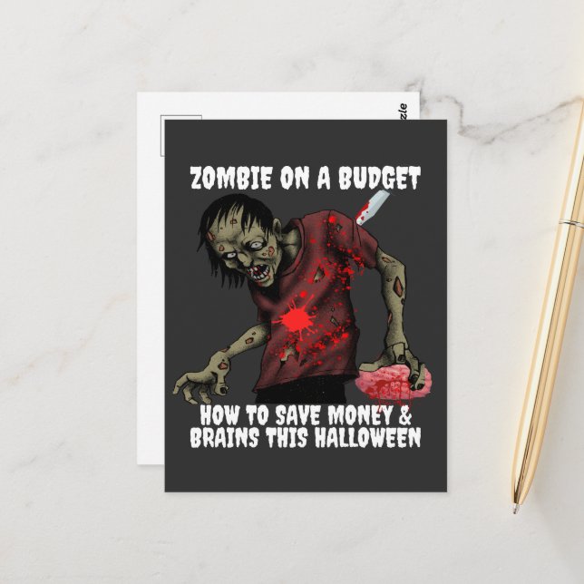 Cartão Postal Funny Zumbi No Halloween Com Orçamento Limitado (Frente/Verso In Situ)
