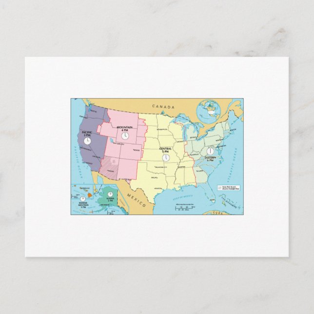 Cartão Postal Fusos Horários dos EUA (Frente)