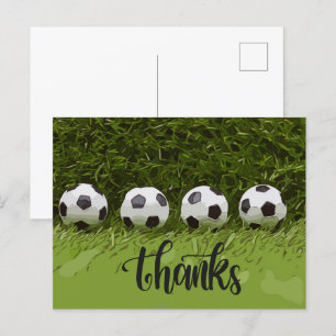 Cartão Postal Futebol Obrigado com bola de grama verde Cartão-po