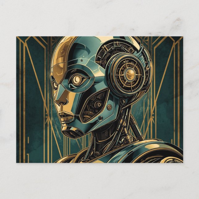 Cartão Postal Futuristic Android Art Print Retro Art Deco Cyber (Frente)