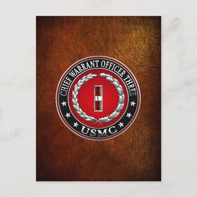 Cartão Postal Fuzileiros dos EUA: Mandado Chefe Três (USMC CWO-3 (Frente)